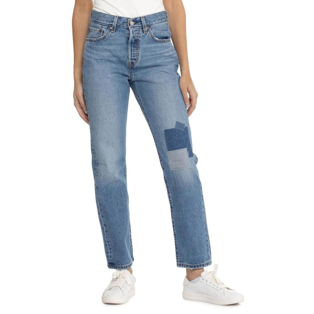 NWT Levis Premium 501 PATCH Straight Jeans 24x30 Womens Button Fly Distress $79 - Picture 3 of 9